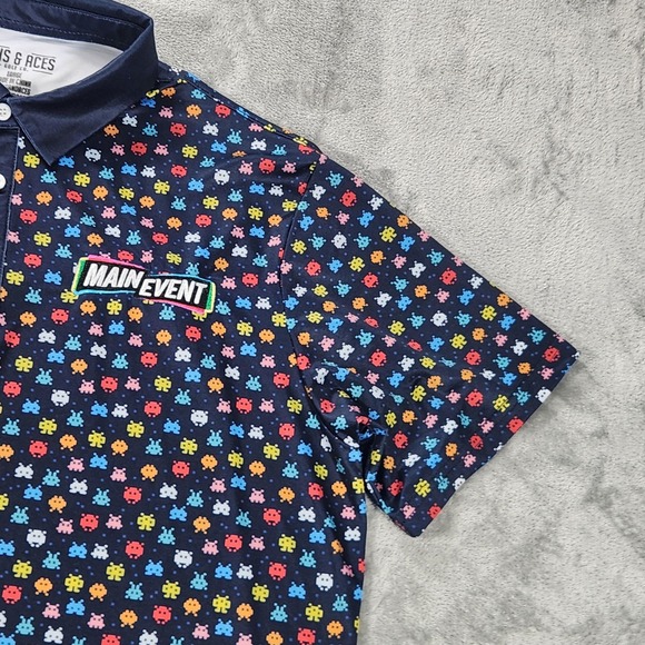 Pins & Aces Polo‎ Shirt Mens Large Space Invaders Golf Retro Gamer - Picture 5 of 11